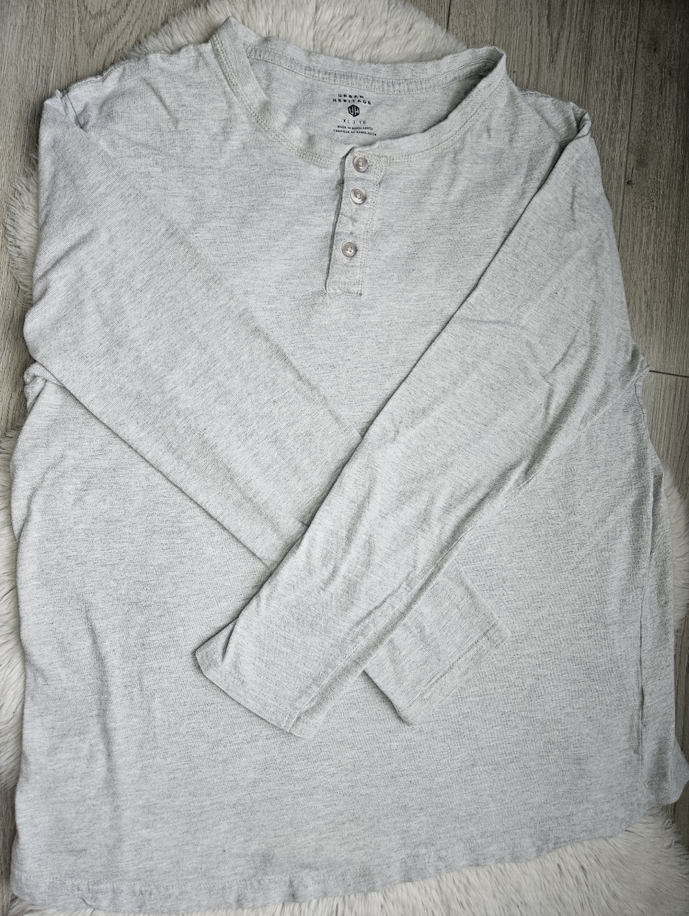 5/35$ Men’s Light Grey Henley Long Sleeve Shirt Casual Basic Top🔥